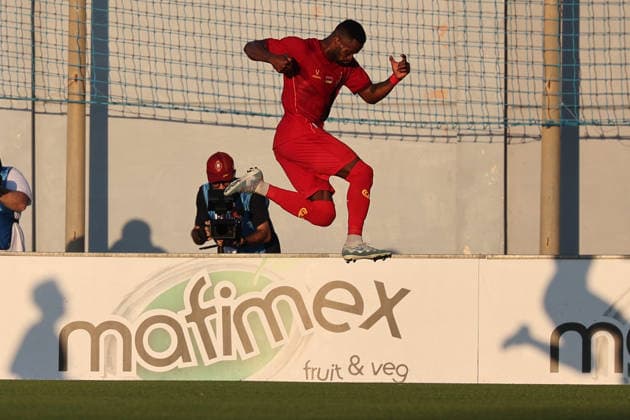 Momo Yansane of Pyunik reacts in celebration after scoring the 0-1 goal from a penalty during the UEFA Conference League First Qualifying Round, 1st Leg match between Marsaxlokk and Pyunik at Centenary Stadium, Ta Qali, Malta on 09 July, 2026. Marsaxkokk v Pyunik - UEFA Conference League First Qualifying Round 1st Leg
