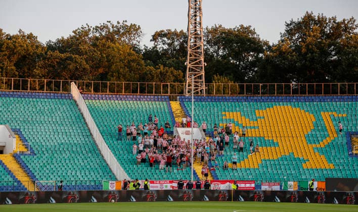 Sport Bilder des Tages UEFA Europa League First Qualifying Round First Leg, Vasil Levski National Stadium, Sofia, Bulgaria 9 7 2026 CSKA Sofia vs Derry City Derry City fans Derry City fans 9 7 2026  Copyright: xx _63A0826