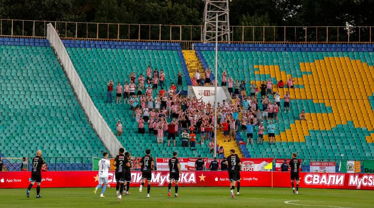 UEFA Europa League First Qualifying Round First Leg, Vasil Levski National Stadium, Sofia, Bulgaria 9 7 2026 CSKA Sofia vs Derry City Derry City fans Derry City fans 9 7 2026  Copyright: xx _63A1375