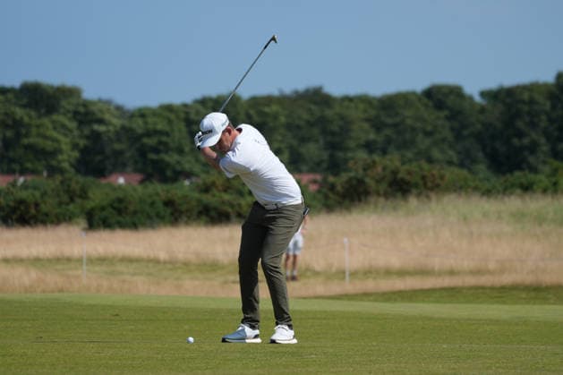 9th July 2026; The Renaissance Club, North Berwick, East Lothian, Scotland: Genesis Scottish Open Golf, Day One; Andrew Putnam hits his approach shot into the green on the 14th hole AlecxBrown