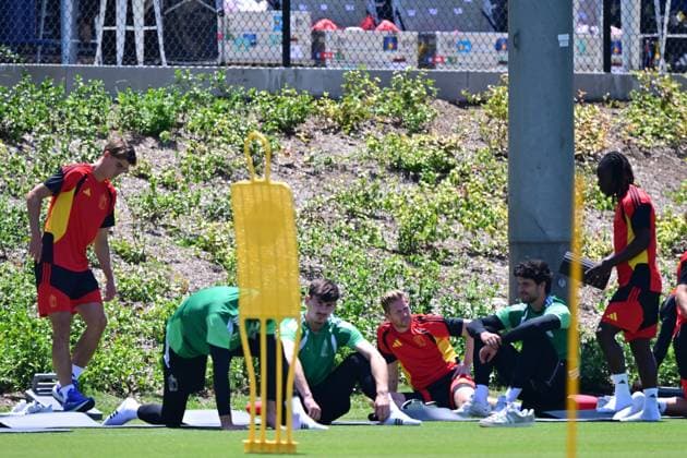 Belgium s players pictured at a training session of Belgian national soccer team Red Devils, on Thursday 09 July 2026 in Carson, Los Angeles County, California, USA. The Rode Duivels - Diables Rouges qualified for the knockout stage of the 2026 FIFA World Cup, WM, Weltmeisterschaft, Fussball where they ll meet Spain in the round of 8 on July 10th. DIRKxWAEM  x180798190x