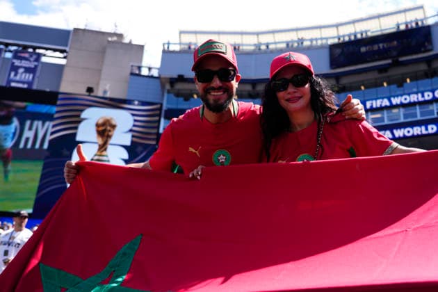 France v Morocco: Quarter Final - FIFA World Cup, WM, Weltmeisterschaft, Fussball 2026 Supporters of Morocco pose for the photo during the FIFA World Cup 2026 Quarter Final match between France and Morocco at Boston Stadium on July 9, 2026 in Foxborough, Massachusetts. Foxborough MA United States  Copyright: xJosexBretonx originalFilename:bretonhernandez-francevm260709_npfEX.jpg