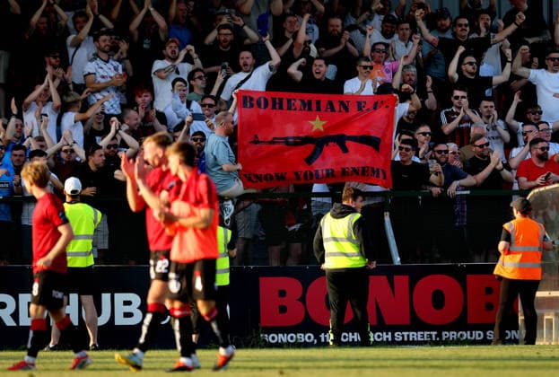 UEFA Europa Conference League First Qualifying Round First Leg, Dalymount Park, Dublin 9 7 2026 Bohemians vs St. Joseph s Bohs™ fans celebrate after the game Bohs™ fans celebrate 9 7 2026  Copyright: xx RB2_0880