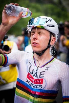 Slovenian Tadej Pogacar of UAE Team Emirates XRG celebrates after winning stage 6 of the 2026 Tour de France cycling race, a stage of 186 km from Pau to Gavarnie-Gedre, on Thursday 09 July 2026. The 113th edition of the Tour de France starts on Saturday 4 July in Barcelona, Spain, and will finish in Paris, France on the 26th of July. JASPERxJACOBS  x180800382x