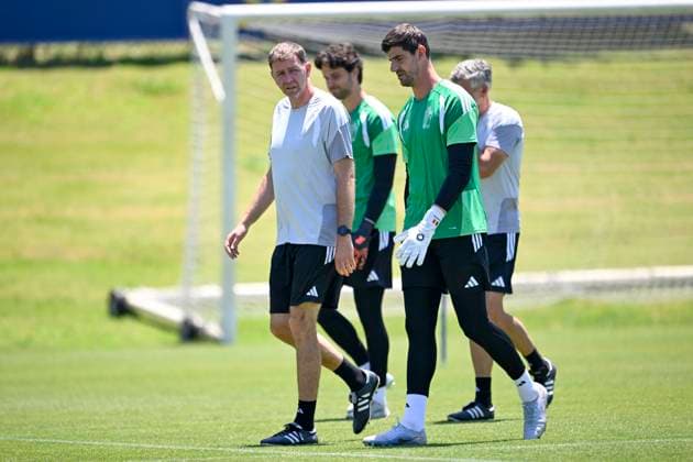 Belgian national football team - FIFA World Cup, WM, Weltmeisterschaft, Fussball 2026 - media activities 09 07 2026 LOS ANGELES, UNITED STATES OF AMERICA - JULY 09 : Courtois Thibaut goalkeeper of Belgium pictured during a training session at the LA Galaxy stadium ahead of the FIFA World Cup 2026 quarter final match between Spain and Belgium on July 9, 2026 in Los Angeles, United States of America, 09 07 2026 Los Angeles United States of America  Copyright: xNicoxVereeckenx