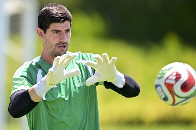 Belgium s goalkeeper Thibaut Courtois pictured during a training session of Belgian national soccer team Red Devils, on Thursday 09 July 2026 in Carson, Los Angeles County, California, USA. The Rode Duivels - Diables Rouges qualified for the knockout stage of the 2026 FIFA World Cup, WM, Weltmeisterschaft, Fussball where they ll meet Spain in the round of 8 on July 10th. DIRKxWAEM  x180800419x