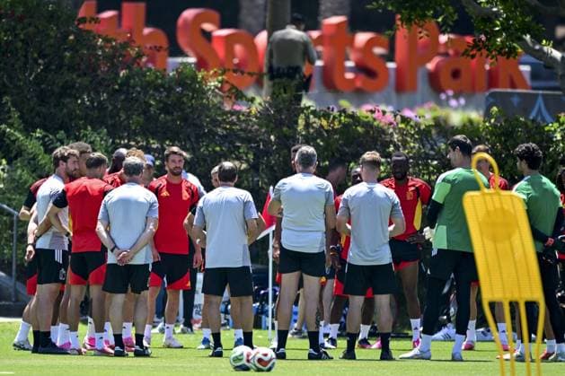 Belgium s players pictured during a training session of Belgian national soccer team Red Devils, on Thursday 09 July 2026 in Carson, Los Angeles County, California, USA. The Rode Duivels - Diables Rouges qualified for the knockout stage of the 2026 FIFA World Cup, WM, Weltmeisterschaft, Fussball where they ll meet Spain in the round of 8 on July 10th. DIRKxWAEM  x180800761x