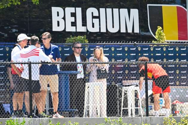Belgian national football team - FIFA World Cup, WM, Weltmeisterschaft, Fussball 2026 - media activities 09 07 2026 LOS ANGELES, UNITED STATES OF AMERICA - JULY 09 : Mannaert Vincent sports director of Royal Belgian Football Federation and Van Damme Pascale president of Royal Belgian Football Federation pictured during a training session at the LA Galaxy stadium ahead of the FIFA World Cup 2026 quarter final match between Spain and Belgium on July 9, 2026 in Los Angeles, United States of America, 09 07 2026 Los Angeles United States of America  Copyright: xNicoxVereeckenx