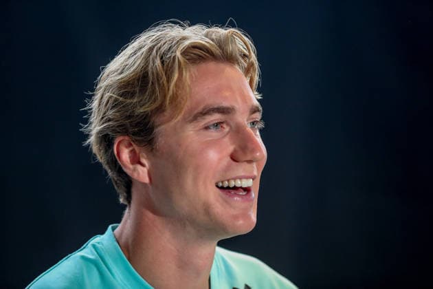 July 9, 2026, Fort Lauderdale, Florida, USA: Kristian Thorstvedt 18 of Norway talks to the media before a Norway soccer team training session prior to a World Cup 26 Quarter-Final match between Norway and England. Fort Lauderdale USA - ZUMAa257 20260709_zsp_a257_004 Copyright: xChrisxArjoonx