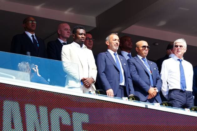 Fifa President Gianni Infantino sits behind FIFA Chief of Global Football Development Arsene Wenger France v Morocco, 2026 FIFA World Cup, WM, Weltmeisterschaft, Fussball Quarter-final, Football, Boston Stadium, Foxborough, Massachusetts, USA - - 09 Jul 2026Foxborough Boston Stadium Massachusetts (MA) United States of America  Copyright: xJavierxGarcia Shutterstockx 16984925w