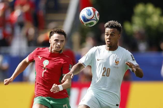 FOXBOROUGH - (LR) Chemsdine Talbi of Morocco, Desire Doue of France during the 2026 FIFA World Cup, WM, Weltmeisterschaft, Fussball quarter-final match between France and Morocco at Boston Stadium on July 9, 2026, in Foxborough, Massachusetts, United States. MAURICE VAN STEEN ANP FIFA World Cup 2026 - quarter final 2026 xVIxANPxSportx xMauricexvanxSteenxIVx 563227006 originalFilename: 563227006.jpg