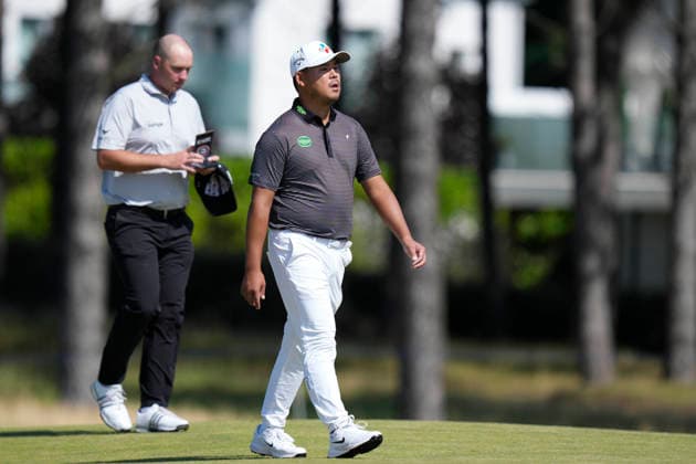 NORTH BERWICK, SCOTLAND - JULY 9: Si Woo Kim and Sepp Straka walks down the 7th hole during Round 1 of the Genesis Scottish Open at the Renaissance Club, North Berwick on July 9, 2026 in North Berwick, Scotland Genesis Scottish Open Round 1