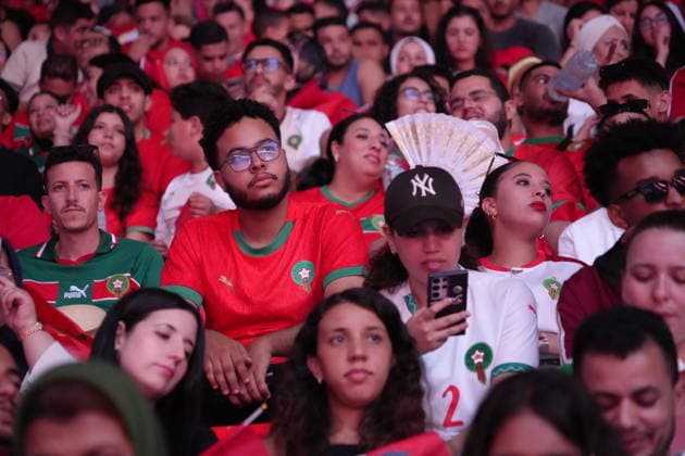 Moroccan supporters watch France v Morocco quarterfinal in Rabat RABAT, MOROCCO - JULY 09: Thousands of Moroccan supporters watch the 2026 FIFA World Cup, WM, Weltmeisterschaft, Fussball quarterfinal match between Morocco and France on a giant screen at Moulay El Hassan Stadium and cheer for their national team, Nationalteam in Rabat, Morocco, on July 9, 2026. Said Echarif Anadolu Rabat Morocco. Editorial use only. Please get in touch for any other usage.  Copyright: x2026xAnadoluxSaidxEcharifx