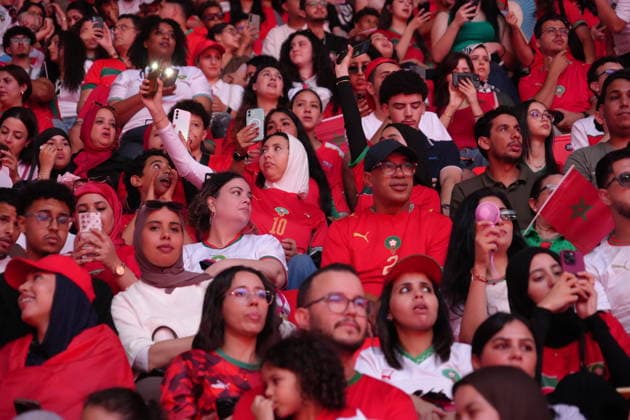 Moroccan supporters watch France v Morocco quarterfinal in Rabat RABAT, MOROCCO - JULY 09: Thousands of Moroccan supporters watch the 2026 FIFA World Cup, WM, Weltmeisterschaft, Fussball quarterfinal match between Morocco and France on a giant screen at Moulay El Hassan Stadium and cheer for their national team, Nationalteam in Rabat, Morocco, on July 9, 2026. Said Echarif Anadolu Rabat Morocco. Editorial use only. Please get in touch for any other usage.  Copyright: x2026xAnadoluxSaidxEcharifx