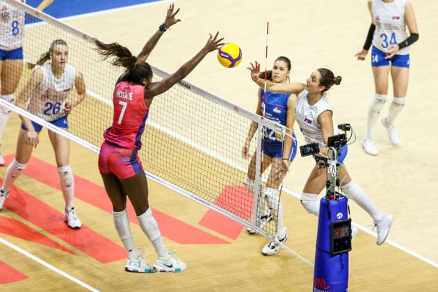 Serbia v France - Women s Volleyball Nations League BELGRADE, SERBIA - JULY 9: Iman Ndiaye (7) of France in action during the 2026 FIVB Volleyball Women s Nations League match between the Serbia and France in Belgrade, Serbia, on July 9, 2026. Filip Stevanovic Anadolu Belgrade Serbia. Editorial use only. Please get in touch for any other usage.  Copyright: x2026xAnadoluxFilipxStevanovicx