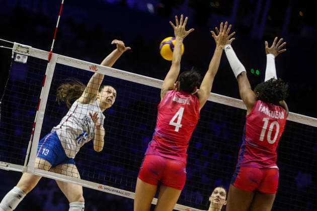 Serbia v France - Women s Volleyball Nations League BELGRADE, SERBIA - JULY 9: Lilou Ratahiry (4) of France in action during the 2026 FIVB Volleyball Women s Nations League match between the Serbia and France in Belgrade, Serbia, on July 9, 2026. Filip Stevanovic Anadolu Belgrade Serbia. Editorial use only. Please get in touch for any other usage.  Copyright: x2026xAnadoluxFilipxStevanovicx