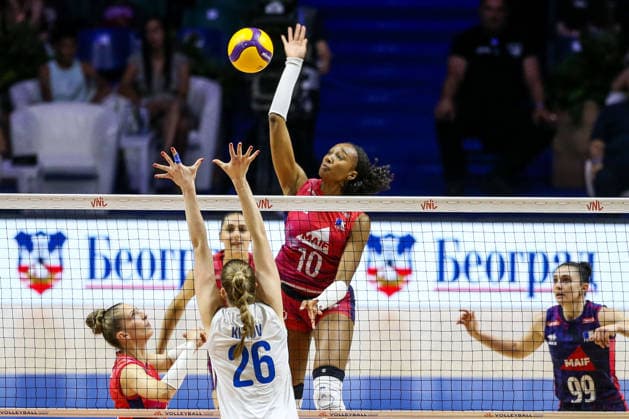 Serbia v France - Women s Volleyball Nations League BELGRADE, SERBIA - JULY 9: Fatoumata Fanguedou (10) of France in action during the 2026 FIVB Volleyball Women s Nations League match between the Serbia and France in Belgrade, Serbia, on July 9, 2026. Filip Stevanovic Anadolu Belgrade Serbia. Editorial use only. Please get in touch for any other usage.  Copyright: x2026xAnadoluxFilipxStevanovicx