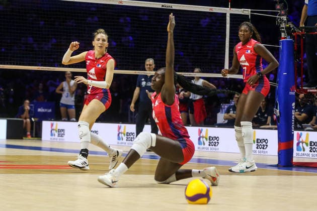 Serbia v France - Women s Volleyball Nations League BELGRADE, SERBIA - JULY 9: Players of France in action during the 2026 FIVB Volleyball Women s Nations League match between the Serbia and France in Belgrade, Serbia, on July 9, 2026. Filip Stevanovic Anadolu Belgrade Serbia. Editorial use only. Please get in touch for any other usage.  Copyright: x2026xAnadoluxFilipxStevanovicx