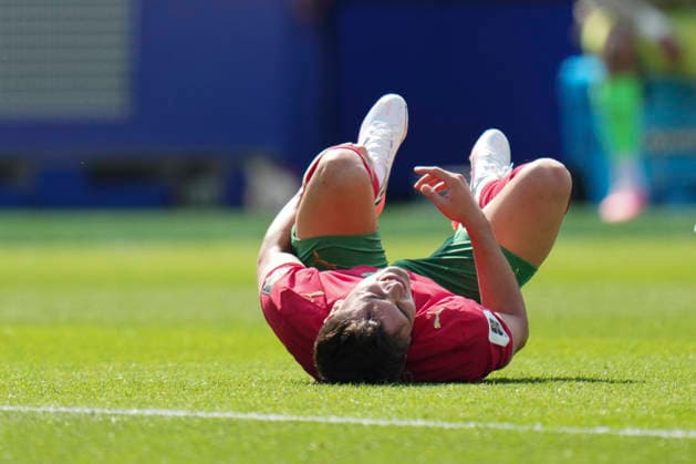July 9, 2026, Foxborough, Massachusetts, United States: Brahim Diaz of Morocco hurts during the FIFA World Cup, WM, Weltmeisterschaft, Fussball 2026 Quarter Final match between France and Morocco at Boston Stadium on July 9, 2026 in Foxborough, Massachusetts. Foxborough United States - ZUMAa181 20260709_zaa_a181_008 Copyright: xJosexBretonx