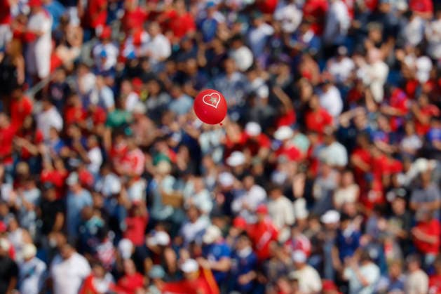 A balloon for Morocco floats over the crowd before the start of the first half of a Quarter-final FIFA World Cup, WM, Weltmeisterschaft, Fussball match between France and Morocco at Boston Stadium in Foxborough on Thursday, July 9, 2026.  BOS20260709311 CJxGUNTHER