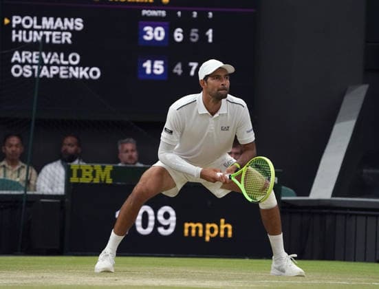 Tennis - 2026 Wimbledon Championships - Day Eleven (Week Two) - All England Lawn Tennis & Croquet Club, London - Thursday 8th July 2026 Centre Court : Mixed Doubles Final : Marc Polmans and Storm Hunter (AUS) v Marcelo Arevalo (ESA) and Jelena Ostapenko (LAT) Marcelo Arevalo (ESA) COLORSPORT ANDREW COWIE 