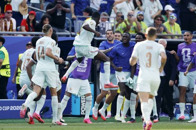 FOXBOROUGH - Ousmane Dembele of France celebrates his 2-0 with teammates during the 2026 FIFA World Cup, WM, Weltmeisterschaft, Fussball quarter-final match between France and Morocco at Boston Stadium on July 9, 2026, in Foxborough, Massachusetts, United States. MAURICE VAN STEEN ANP FIFA World Cup 2026 - quarter final 2026 xVIxANPxSportx xMauricexvanxSteenxIVx 563233052 originalFilename: 563233052.jpg