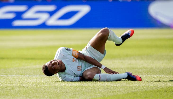 Boston, USA 09th Jul 2026. Kylian Mbappe (FRA) injured France - Morocco World Cup Frankreich - Marokko 09.07.2026 *** Boston, USA, July 9, 2026 Kylian Mbappé (FRA) injured France Morocco World Cup France Morocco July 9, 2026