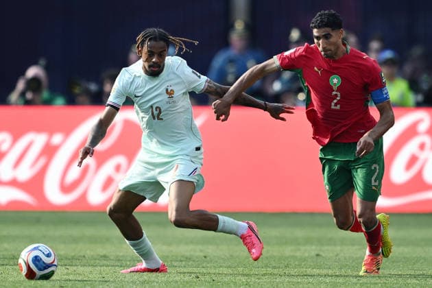 Mg Foxborough (Stati Uniti) 09 07 2026 - Mondiali di Calcio 2026 Francia-Marocco foto Matteo Gribaudi Image nella foto: Bradley Barcola-Achraf Hakimi 