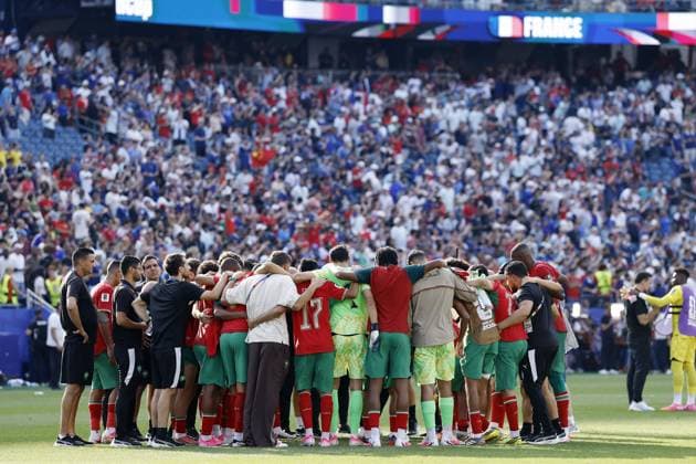 FOXBOROUGH - Morocco is collectively disappointed by the loss during the 2026 FIFA World Cup, WM, Weltmeisterschaft, Fussball quarter-final match between France and Morocco at Boston Stadium on July 9, 2026, in Foxborough, Massachusetts, United States. MAURICE VAN STEEN ANP FIFA World Cup 2026 - quarter final 2026 xVIxANPxSportx xMauricexvanxSteenxIVx 563235816 originalFilename: 563235816.jpg
