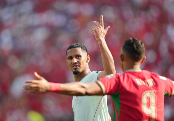 Soufiane Rahimi (Morocco) and William Saliba (France) during France and Morocco, Quarter final FIFA World Cup, WM, Weltmeisterschaft, Fussball 2026, Boston Stadium, Boston, USA on July 9, 2026. Thor Wegner DeFodi Images. (Photo by DeFodi Images) - *** Soufiane Rahimi (Morocco) and William Saliba (France) during the quarterfinal match between France and Morocco at the 2026 FIFA World Cup, Boston Stadium, Boston, USA, on July 9, 2026. Photo by Thor Wegner, DeFodi Images
