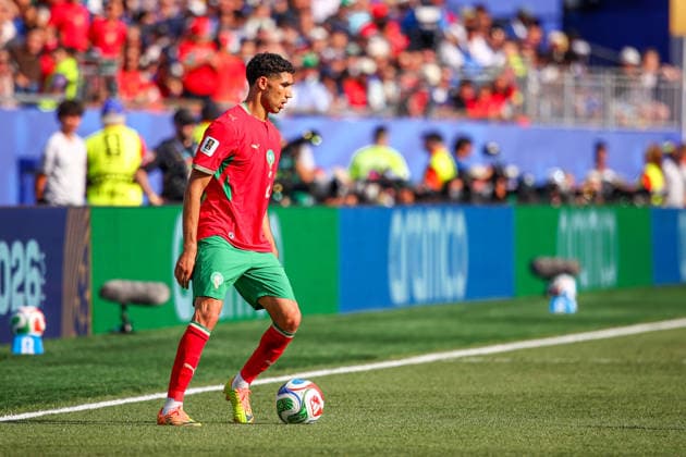 July 9, 2026, Foxborough, Massachusetts, USA: ACHRAF HAKIMI (CAPTAIN) of Morocco dribbles the ball during the 2026 FIFA World Cup, WM, Weltmeisterschaft, Fussball quarterfinal match at Boston Stadium in Massachusetts on July 9, 2026. Foxborough USA - ZUMAm283 20260709_zsp_m283_047 Copyright: xBillyxMyersx