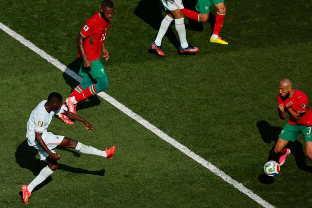 France forward Ousmane Dembélé scores against Morocco during the second half of a Quarter-final FIFA World Cup, WM, Weltmeisterschaft, Fussball match at Boston Stadium in Foxborough on Thursday, July 9, 2026.  BOS20260709324 CJxGUNTHER