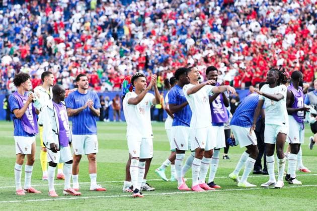 RECORD DATE NOT STATED FIFA World Cup, WM, Weltmeisterschaft, Fussball 2026 - Quarterfinals - France v Morocco France players celebrate a 2-0 victory over Morocco during the FIFA World Cup quarterfinal match at Boston Stadium, in Foxborough, United States, on Thursday, July 09, 2026.(Foto: Vanessa Carvalho Brazil Photo Press IMAGO) Sports Copyright: xVanessaxCarvalhox
