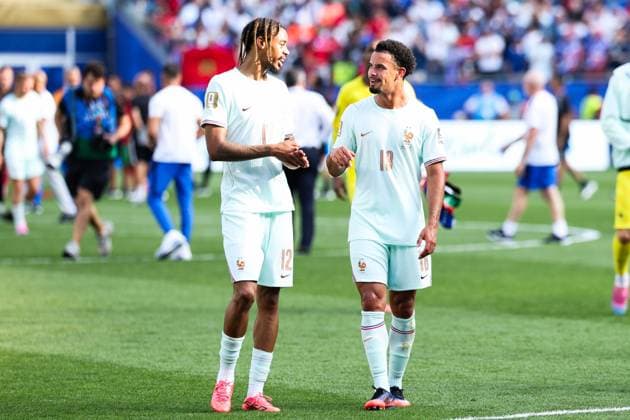 RECORD DATE NOT STATED FIFA World Cup, WM, Weltmeisterschaft, Fussball 2026 - Quarterfinals - France v Morocco Michael Olise and Warren Zaire-Emery players of France celebrate a 2-0 victory over Morocco during the FIFA World Cup quarterfinal match at Boston Stadium, in Foxborough, United States, on Thursday, July 09, 2026.(Foto: Vanessa Carvalho Brazil Photo Press IMAGO) Sports Copyright: xVanessaxCarvalhox