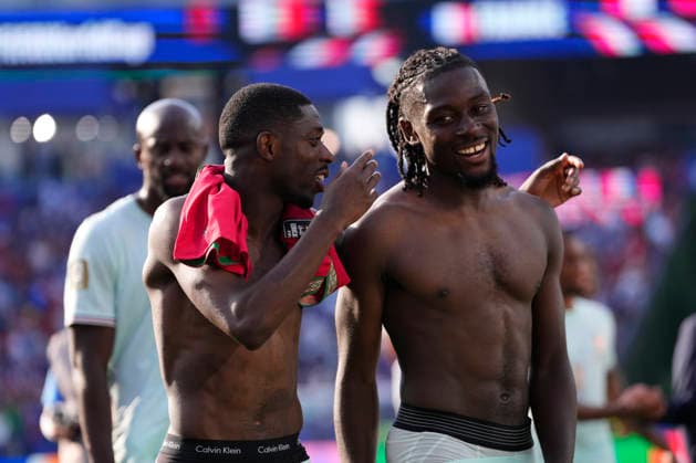 France v Morocco: Quarter Final - FIFA World Cup, WM, Weltmeisterschaft, Fussball 2026 Ousmane Dembele of France celebrates the victory with Manu Kone of France during the FIFA World Cup 2026 Quarter Final match between France and Morocco at Boston Stadium on July 9, 2026 in Foxborough, Massachusetts. Foxborough MA United States  Copyright: xJosexBretonx originalFilename:bretonhernandez-francevm260709_npNfj.jpg