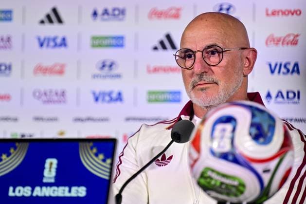 Spanish head coach Luis de la Fuente pictured during a press conference, PK, Pressekonferenz of the Spanish national soccer team, on Thursday 09 July 2026 at SoFi Stadium, Inglewood, Los Angeles County, California, USA. The Rode Duivels - Diables Rouges qualified for the knockout stage of the 2026 FIFA World Cup, WM, Weltmeisterschaft, Fussball where they ll meet Spain in the round of 8 on July 10th. DIRKxWAEM  x180811269x