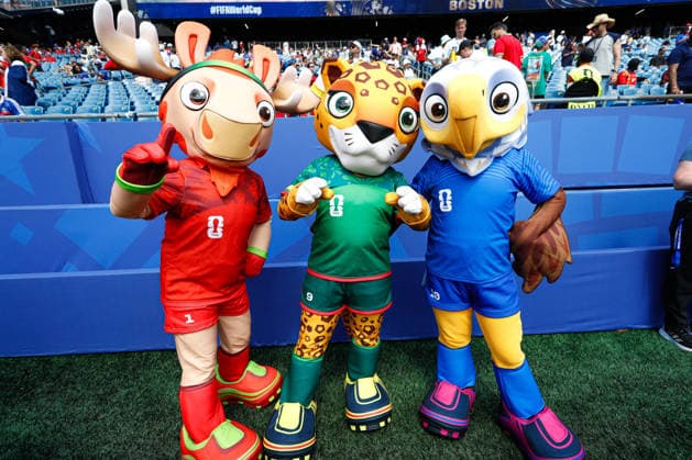 July 9, 2026; Foxborough, Massachusetts, USA; Mascots Maple, Zayu, and Clutch pose for a photo ahead of a quarterfinal match of the FIFA World Cup, WM, Weltmeisterschaft, Fussball 2026 between France and Morocco at Boston Stadium. (c) CSM - ZUMAc04_ 20260709_zma_c04_055 Copyright: xBurtxGranofskyx