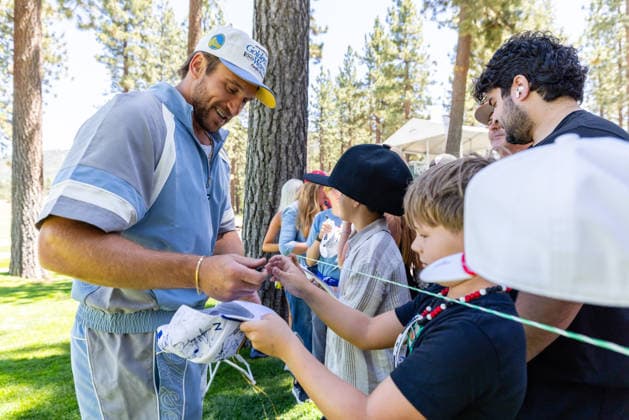 STATELINE, NV - JULY 09: Kyle Juszcyk signs autographs during the preview round of the American Century Championship on July 9, 2026 at Edgewood Tahoe Golf Course in Stateline, NV. (Photo by Matthew Huang Icon Sportswire) GOLF: JUL 09 American Century Championship EDITORIAL USE ONLY Icon260709083