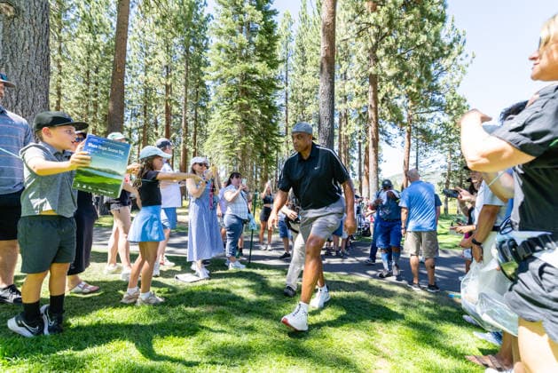 STATELINE, NV - JULY 09: Charles Barkley walks to the seventh tee during the preview round of the American Century Championship on July 9, 2026 at Edgewood Tahoe Golf Course in Stateline, NV. (Photo by Matthew Huang Icon Sportswire) GOLF: JUL 09 American Century Championship EDITORIAL USE ONLY Icon260709104
