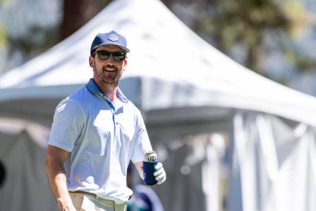 STATELINE, NV - JULY 09: Miles Teller looks on on the seventh hole during the preview round of the American Century Championship on July 9, 2026 at Edgewood Tahoe Golf Course in Stateline, NV. (Photo by Matthew Huang Icon Sportswire) GOLF: JUL 09 American Century Championship EDITORIAL USE ONLY Icon260709098