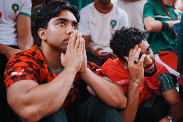 Morocco community celebrates despite defeat against France Morocco soccer fans gather in Astoria, Queens, to watch the team play against France, in New York, New York, USA, 09 July 2026. New York New York UNITED STATES  Copyright: xOLGAxFEDOROVAx