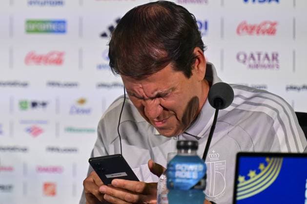 Belgium s head coach Rudi Garcia pictured during a press conference, PK, Pressekonferenz of Belgian national soccer team Red Devils, on Thursday 09 July 2026 at SoFi Stadium, Inglewood, Los Angeles County, California, USA. The Rode Duivels - Diables Rouges qualified for the knockout stage of the 2026 FIFA World Cup, WM, Weltmeisterschaft, Fussball where they ll meet Spain in the round of 8 on July 10th. DIRKxWAEM  x180813524x