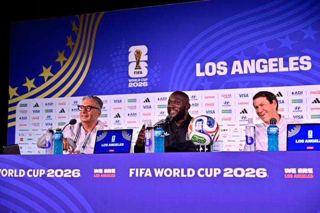 Belgian national football team - FIFA World Cup, WM, Weltmeisterschaft, Fussball 2026 - media activities 09 07 2026 LOS ANGELES, UNITED STATES OF AMERICA - JULY 09 : Garcia Rudi head coach of Belgium and Lukaku Romelu forward of Belgium pictured during a press conference, PK, Pressekonferenz of the Belgian national football team during the FIFA World Cup 2026 on July 9, 2026 in Los Angeles, United States of America, 09 07 2026 Los Angeles United States of America  Copyright: xJanxDexMeuleneirx