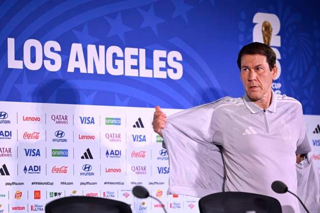 Belgian national football team - FIFA World Cup, WM, Weltmeisterschaft, Fussball 2026 - media activities 09 07 2026 LOS ANGELES, UNITED STATES OF AMERICA - JULY 09 : Garcia Rudi head coach of Belgium talking to the press during a press conference, PK, Pressekonferenz of the Belgian national football team at the So-Fi Stadium during the FIFA World Cup 2026 on July 9, 2026 in Los Angeles, United States of America, 09 07 2026 Los Angeles United States of America  Copyright: xNicoxVereeckenx