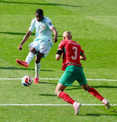 FOXBOROUGH, MASSACHUSETTS - JULY 09: Ousmane Dembele of France scores his team s second goal during the FIFA World Cup, WM, Weltmeisterschaft, Fussball 2026 Round of 16 match between France and Morocco at Boston Stadium on July 9, 2026 in Foxborough, Massachusetts.  Copyright: xVCGx 111653412330