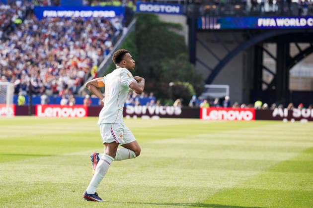 France v Morocco - FIFA World Cup, WM, Weltmeisterschaft, Fussball 2026 Kylian Mbappe of France celebrates after scoring a goal during the FIFA World Cup 2026 quarter final football match between France and Morocco. France won 2-0 over Morocco. Foxborough United States Copyright: xNicolòxCampox