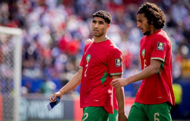 Boston, USA 09th Jul 2026. Achraf Hakimi (MAR) Ayyoub Bouaddi (MAR) France - Morocco World Cup Frankreich - Marokko 09.07.2026 *** Boston, USA, July 9, 2026 Achraf Hakimi MAR Ayyoub Bouaddi MAR France Morocco World Cup France Morocco July 9, 2026