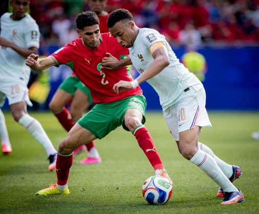 Boston, USA 09th Jul 2026. Achraf Hakimi (MAR) Kylian Mbappe (FRA) France - Morocco World Cup Frankreich - Marokko 09.07.2026 *** Boston, USA, July 9, 2026 Achraf Hakimi (MAR) Kylian Mbappé (FRA) France Morocco World Cup France Morocco July 9, 2026