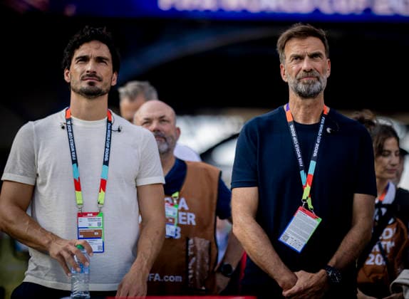 Boston, USA 09th Jul 2026. Mats Hummels und Jürgen Klopp France - Morocco World Cup Frankreich - Marokko 09.07.2026 *** Boston, USA, July 9, 2026 Mats Hummels and Jürgen Klopp France Morocco World Cup France Morocco July 9, 2026