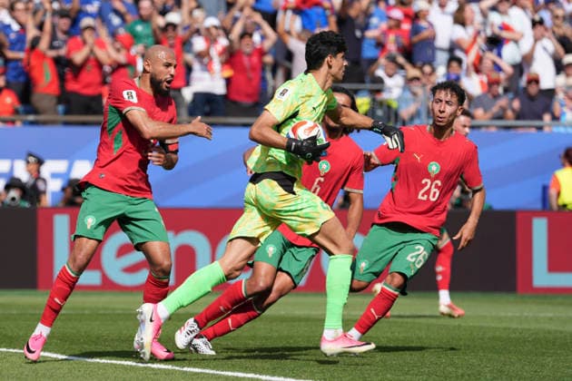 260710 -- BOSTON, July 10, 2026 -- Yassine Bounou C, goalkeeper of Morocco celebrates after making a save during the quarter final match between France and Morocco at the 2026 FIFA World Cup, WM, Weltmeisterschaft, Fussball at Boston Stadium in Boston, the United States, July 9, 2026. SPU.S.-BOSTON-FOOTBALL-FIFA WORLD CUP-QUARTER FINAL-FRA VS MAR LuixSiuxWai  (SP)U.S.-BOSTON-FOOTBALL-FIFA WORLD CUP-QUARTER FINAL-FRA VS MAR IMAGO LuixSiuxWai  imago images 0861205911